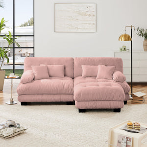 English Elm Cloud Couch Sectional Sofa – Chic Chenille 2-Seater With Lumbar & Throw Pillows, Modular Design W714S01008