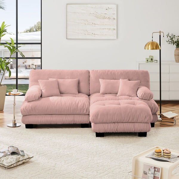 English Elm Cloud Couch Sectional Sofa – Chic Chenille 2-Seater With Lumbar & Throw Pillows, Modular Design W714S01008