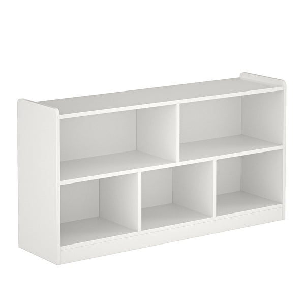 English Elm Wooden Five Cube Open Organizer Low Profile Montessori Bookshelf for Playroom or Nursery White T3210P476850