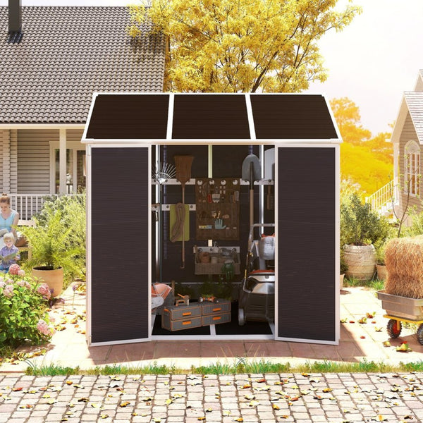 English Elm 8*7ft Outdoor Resin Storage Shed with Double Door Windows and Uv Resistant Floor W1598S00028