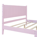 English Elm Queen Size Wood Platform Bed Frame, Retro Style Bed With Rectangular Headboard,No Need Box Spring,Pink