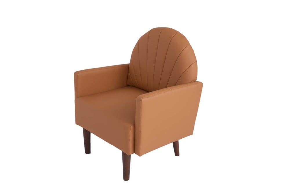English Elm A Shell Shaped Pu Leather Accent Chair with Solid Wood Legs for Modern Living W2795P429849