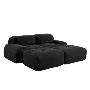 English Elm 2-seat Modular Corduroy Sofa Ergonomic Curved Design with Resilient Cushioning for Living Rooms Black W714S01274