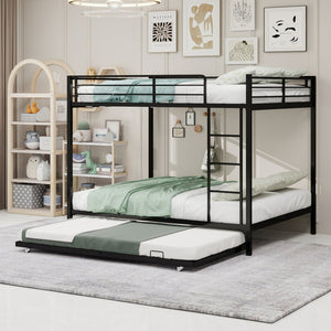 English Elm Durable Iron Bunk Bed With Trundle, Safety Rails & Modern Design – Perfect For Kids, Guests & Space-Saving! W1935P360854