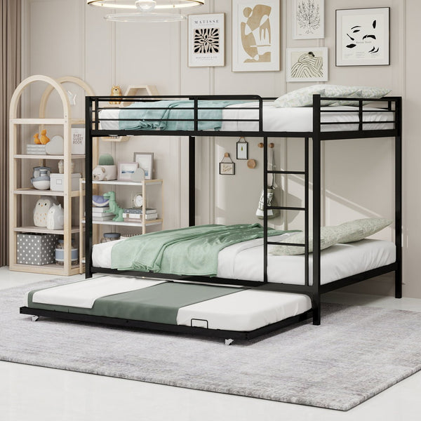 English Elm Durable Iron Bunk Bed With Trundle, Safety Rails & Modern Design – Perfect For Kids, Guests & Space-Saving! W1935P360854