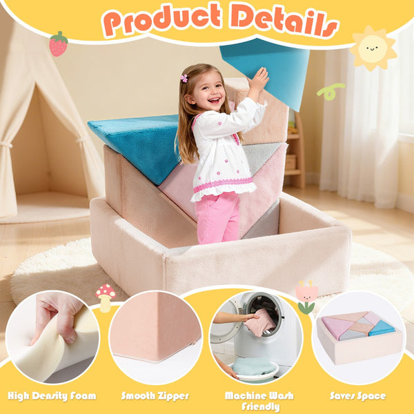 English Elm Tangram Modular Play Couch Sponge Kids Sofa Fort Builder Playroom Furniture Multicolor Pink T5880P493444