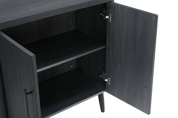 English Elm Jodie Fluted Accent Cabinet 31" — Ribbed Soft-Close Doors, Adjustable Shelves, Splayed Metal Legs Charcoal grey B365P397889