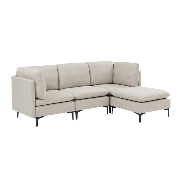 English Elm Linen Upholstered Modular Sectional Sofa with Tall Black Metal Legs for Living Room Almond B2748S00097