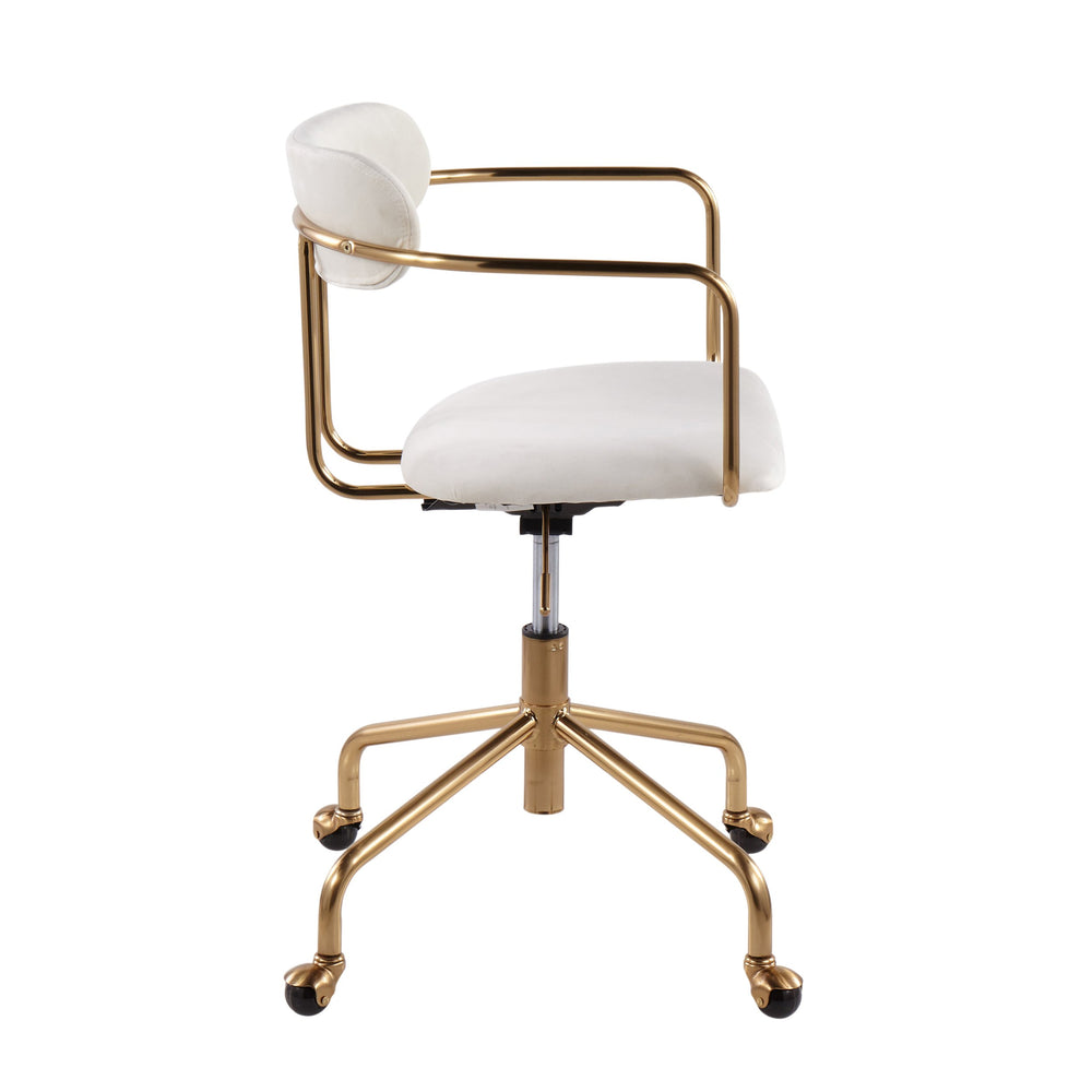 English Elm Demi Velvet Task Chair in Cream with Gold Frame — Adjustable 360° Swivel, Cushioned Modern Office Seat B202P223897