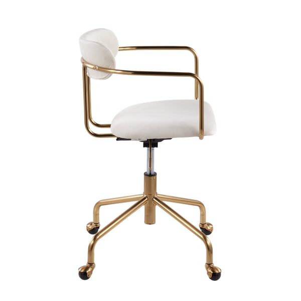 English Elm Demi Velvet Task Chair in Cream with Gold Frame — Adjustable 360° Swivel, Cushioned Modern Office Seat B202P223897