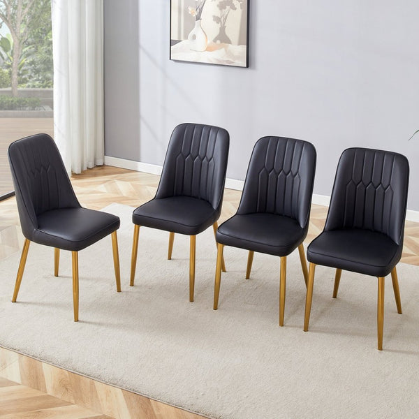 English Elm 4 Pu Leather Dining Chairs with Gold Metal Legs Curved Backrest Modern Set W1151P183315