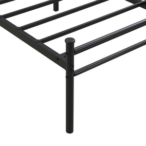 English Elm Queen Steel Bed Frame with Wood Panel Headboard Modern Matte Black Bedroom Design W2297P281497