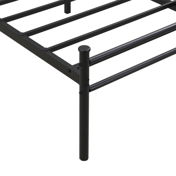 English Elm Queen Steel Bed Frame with Wood Panel Headboard Modern Matte Black Bedroom Design W2297P281497