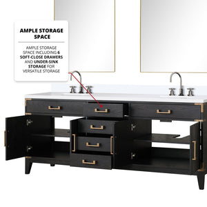 English Elm Black Oak Double Bath Vanity With White Quartz Top, Chrome Faucet & Two 36-Inch Mirrors Included B2731S02191