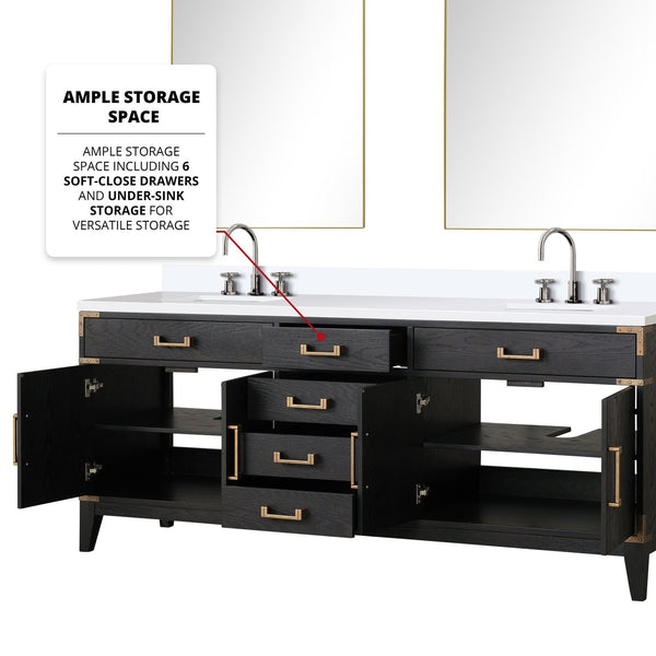 English Elm Black Oak Double Bath Vanity With White Quartz Top, Chrome Faucet & Two 36-Inch Mirrors Included B2731S02191