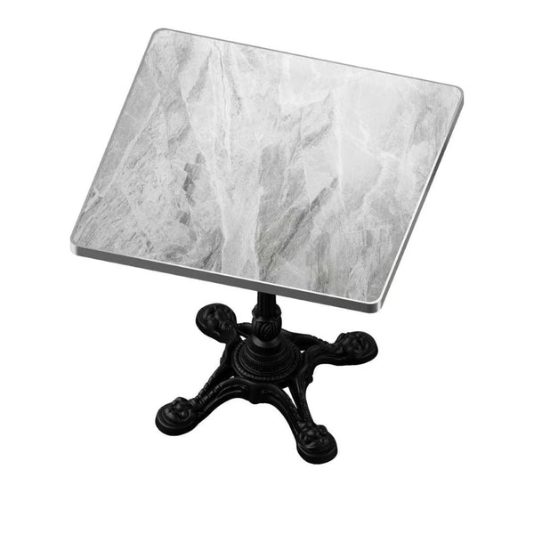 English Elm Marble-look Sintered Stone Square Bistro Table with Heavy Cast Iron Pedestal Base Light Slate Grey W3316S00038