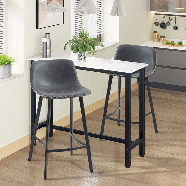 English Elm HOMCOM Upholstered Counter Height Bar Stools with Curved Back and Steel Legs, Comfortable Set of 2 Grey W2225P217128