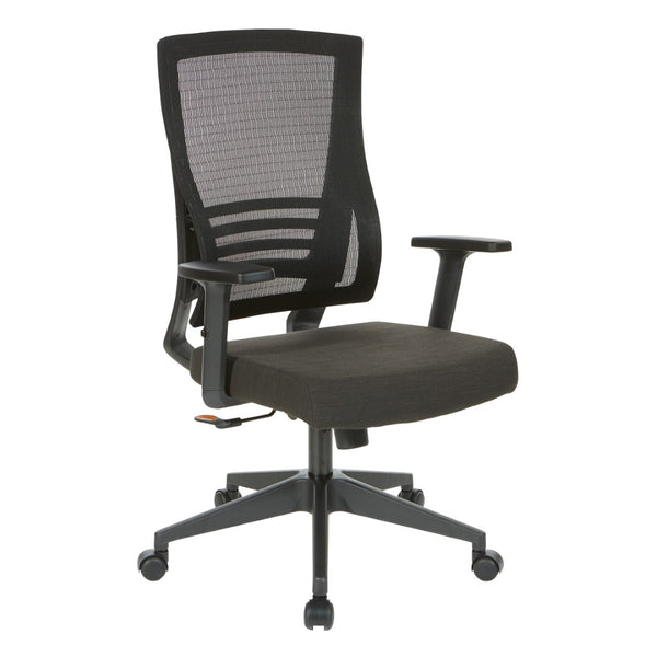 OSP Home Furnishings Vertical Mesh Back Office Chair with Lumbar Support Faux Leather Seat and Synchro Tilt EM60930-F23