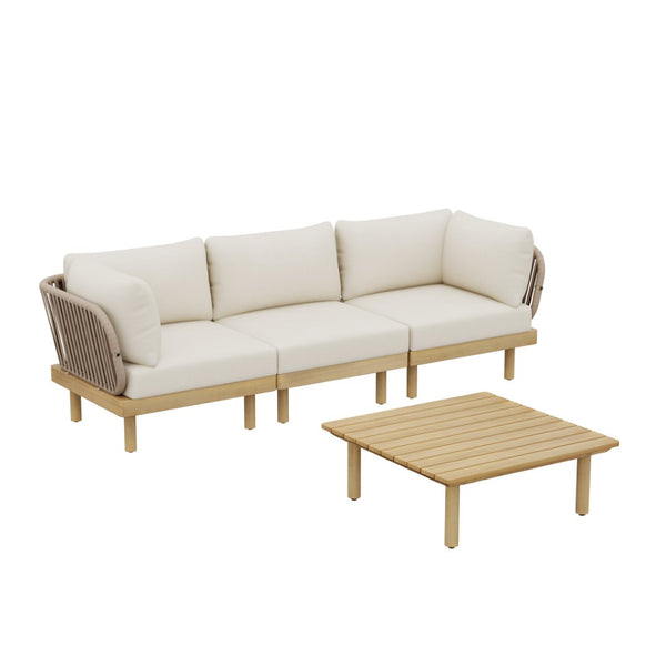 English Elm 4-piece Acacia Wood Modular Outdoor Sofa Set with Rope Woven Back and Plush Cushions N768P395021L_2_N768P395020L_N768P395019L