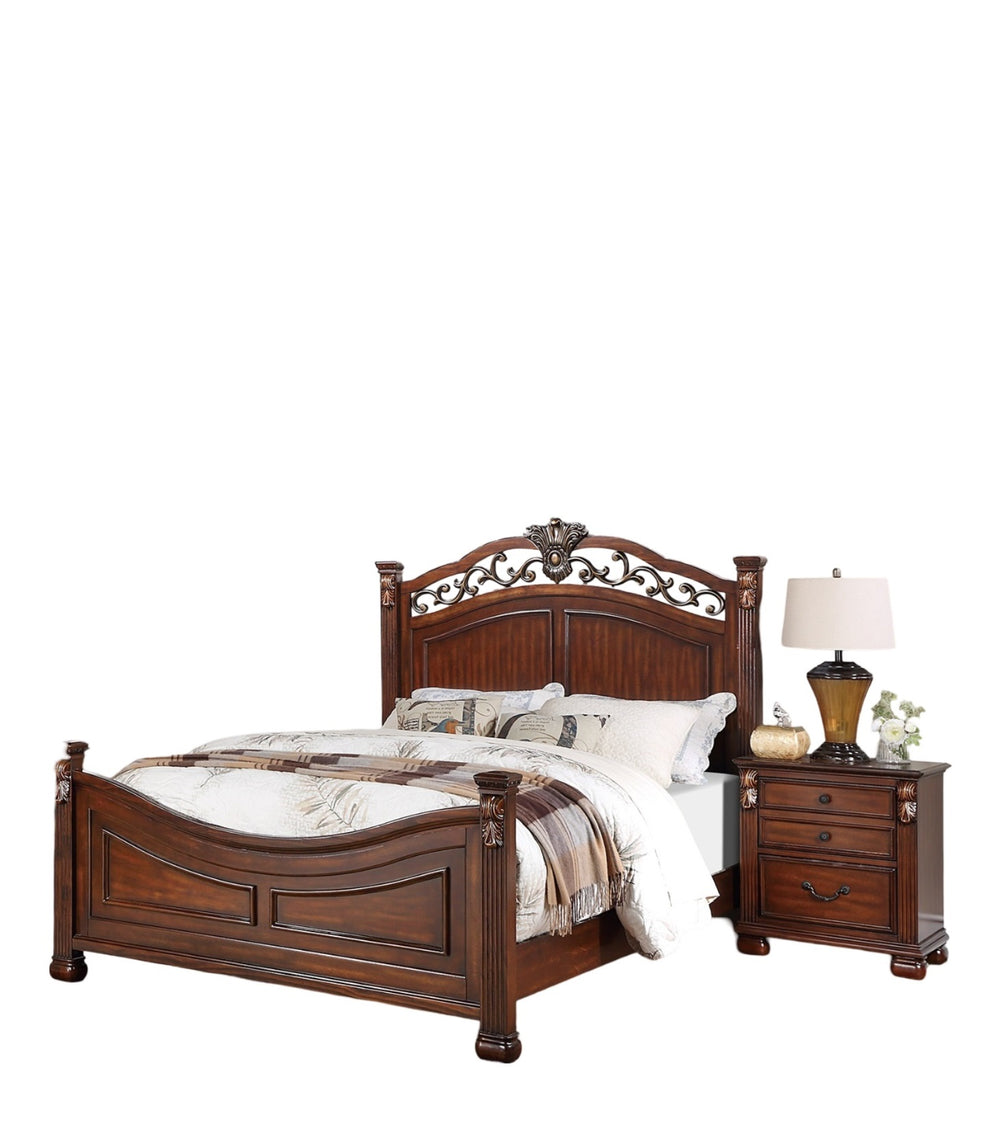 English Elm Formal Traditional Dark Cherry Eastern King Bed With Tufted Faux Leather Headboard For Luxury Sleep B011S00958