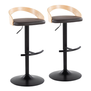 English Elm Grotto Adjustable Barstool Set of 2 — Swivel Faux Leather Seats, Black Metal Base, Wood Accent, Modern Comfort B202S00907