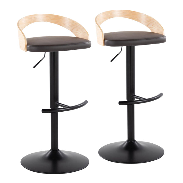 English Elm Grotto Adjustable Barstool Set of 2 — Swivel Faux Leather Seats, Black Metal Base, Wood Accent, Modern Comfort B202S00907