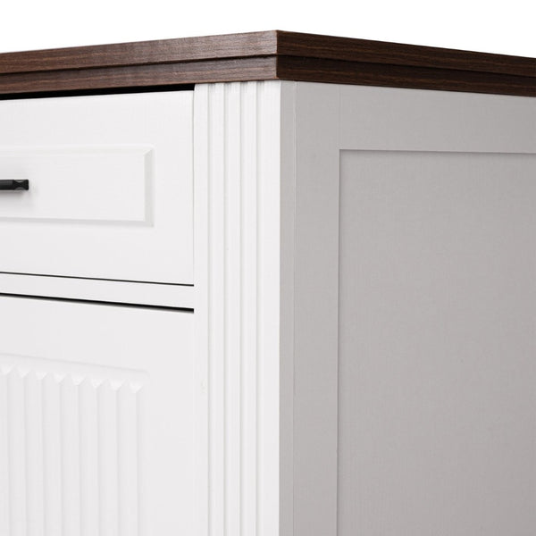English Elm 63" Fluted Mdf Sideboard with Wood Tone Top Four Doors Three Drawers Dining Storage White W2917S00011