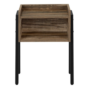 English Elm Accent Table Two Tier Industrial Nightstand with Reclaimed Wood Look and Black Metal Legs B2710P219344