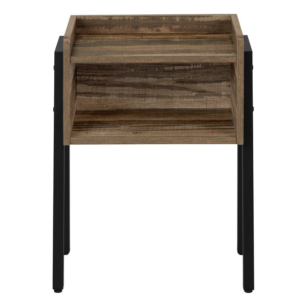 English Elm Accent Table Two Tier Industrial Nightstand with Reclaimed Wood Look and Black Metal Legs B2710P219344