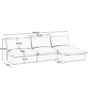 English Elm Slipcovered Chenille Modular Sectional Sofa with Ottoman High Back Cloud Seating W3041S00119