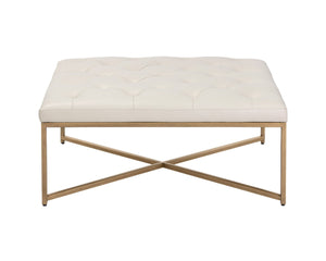 Sunpan ENDALL Ottoman - Luxurious Top-Grain Leather with Antique Brass Base for Elegant Living Spaces Cream 104089