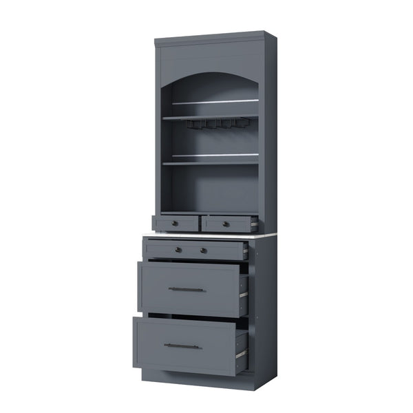 English Elm Modern Tall Kitchen Pantry Set of Two with Faux Marble Top and Glass Holders Gray SP000175AAE