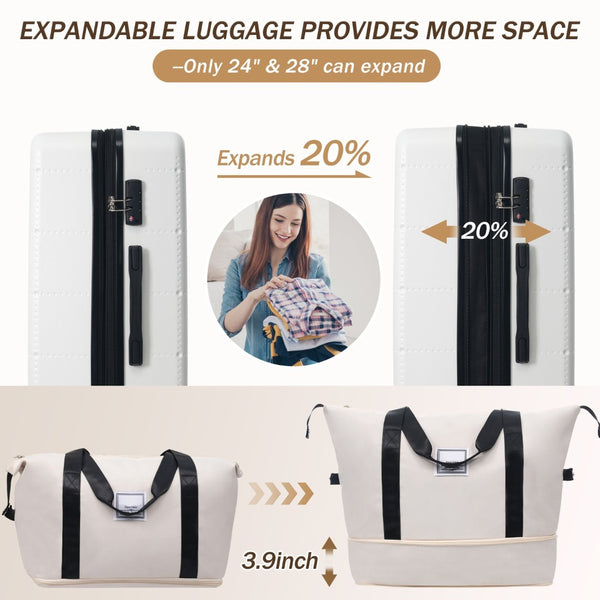 English Elm Luggage 5 Piece Hardside Abs Set with Front Access Carry on and Tsa Spinner Wheels White N732P391557K