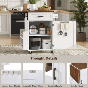 English Elm K&k Farmhouse Rolling Kitchen Cart with Drop Leaf Drawer Open Rack Lockable Wheels White N707P404539W