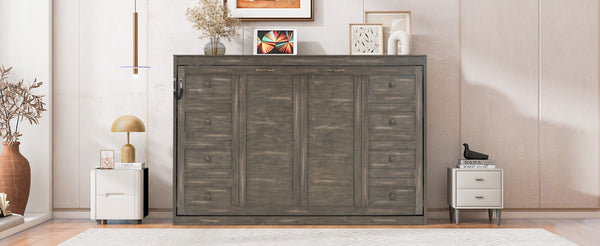 English Elm Twin Size Murphy Bed With Integrated Led Light - Space-Saving Foldable Cabinet For Stylish Living N7090004013D-GIGA