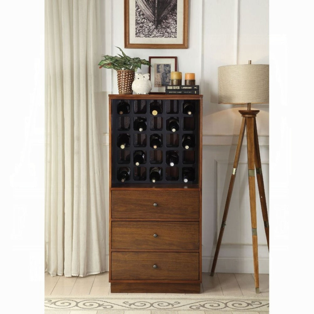 English Elm Walnut Finish Wine Cabinet with 25 Bottle Rack and Three Drawers for Dining Room B062P209332