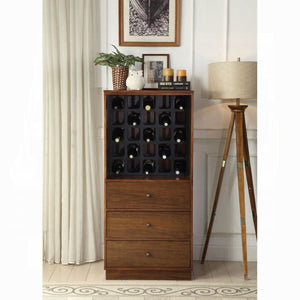English Elm Walnut Finish Wine Cabinet with 25 Bottle Rack and Three Drawers for Dining Room B062P209332