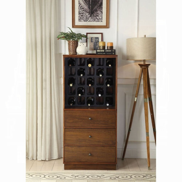 English Elm Walnut Finish Wine Cabinet with 25 Bottle Rack and Three Drawers for Dining Room B062P209332