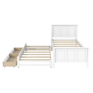 English Elm Twin Pine Platform Bed with Pull-out Trundle Storage Drawers for Kids or Guests White N7090008815K