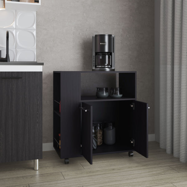 English Elm FM Linden Kitchen Cart with Microwave Shelf, Open Storage, Two-Door Cabinet on Casters for Space-Saving Organization Wenge 35 L x 18 W x 6 H B128P283299