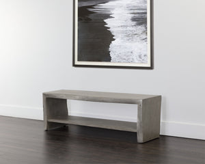 Sunpan Ridge Live Edge Bench - Captivating Solid Acacia Wood Design with Functional Bottom Shelf Storage Grey