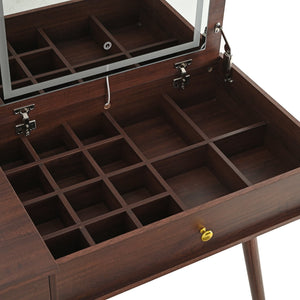 English Elm 3-in-1 Vanity Desk with LED Flip Mirror, Compact Makeup/Dressing Table with Storage Drawers & Stool Walnut N844P291656W