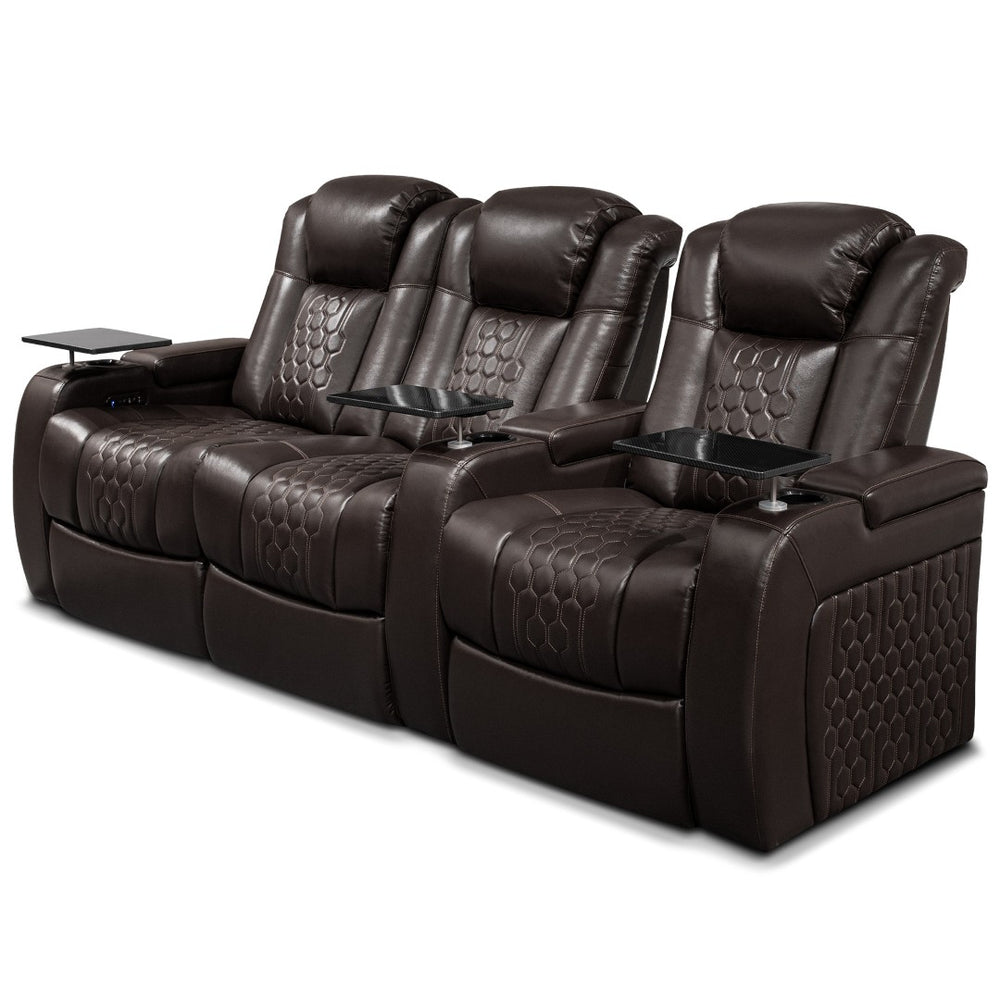 English Elm 93.3"power Reclining Home Theater Set in Nappa Leather with Rgb Lighting and Usb Charging W3819S00102