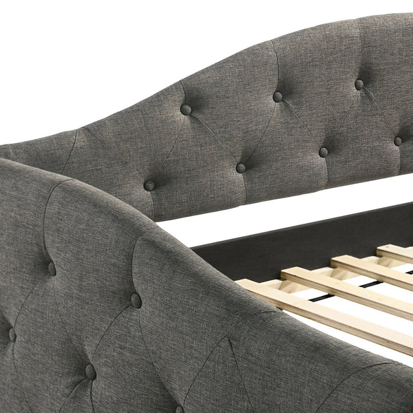 English Elm Tremont Grey Upholstered Twin Daybed with Trundle, Tufted Camelback Design, Slatted Support for Mattress B062S01307