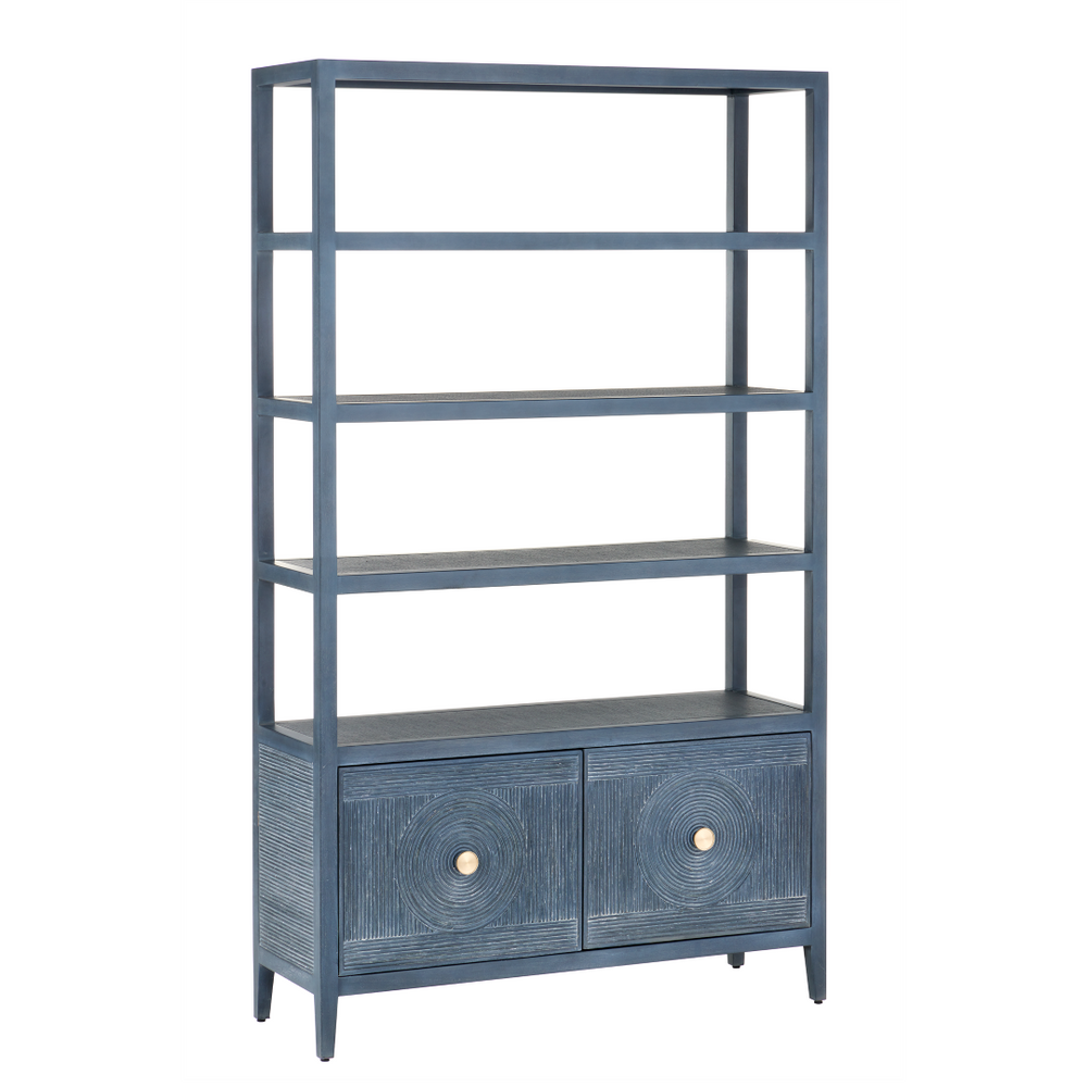 Santos Vintage Navy Storage Etagere - Stylish Mahogany with Rattan for Elegant Home Organization