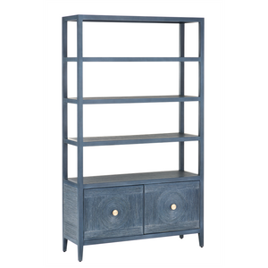 Santos Vintage Navy Storage Etagere - Stylish Mahogany with Rattan for Elegant Home Organization