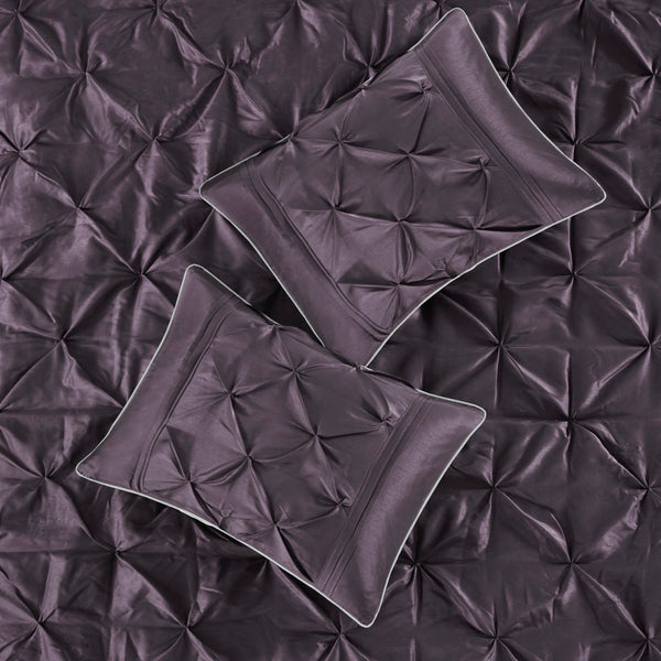 English Elm 7-piece Queen Tufted Pleated Comforter Set with Shams Bed Skirt Decorative Pillows Plum B035P463174
