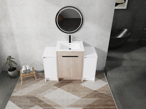 English Elm 48 Inch Freestanding Bathroom Vanity With Ceramic Sink, Adjustable Shelves & Soft-Close Doors W999S00312