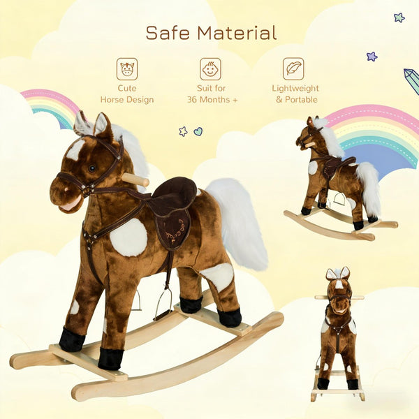 English Elm Rocking Horse Plush Ride on Toy with Music Soft Padded Body for Kids Playroom Fun T3971P442096