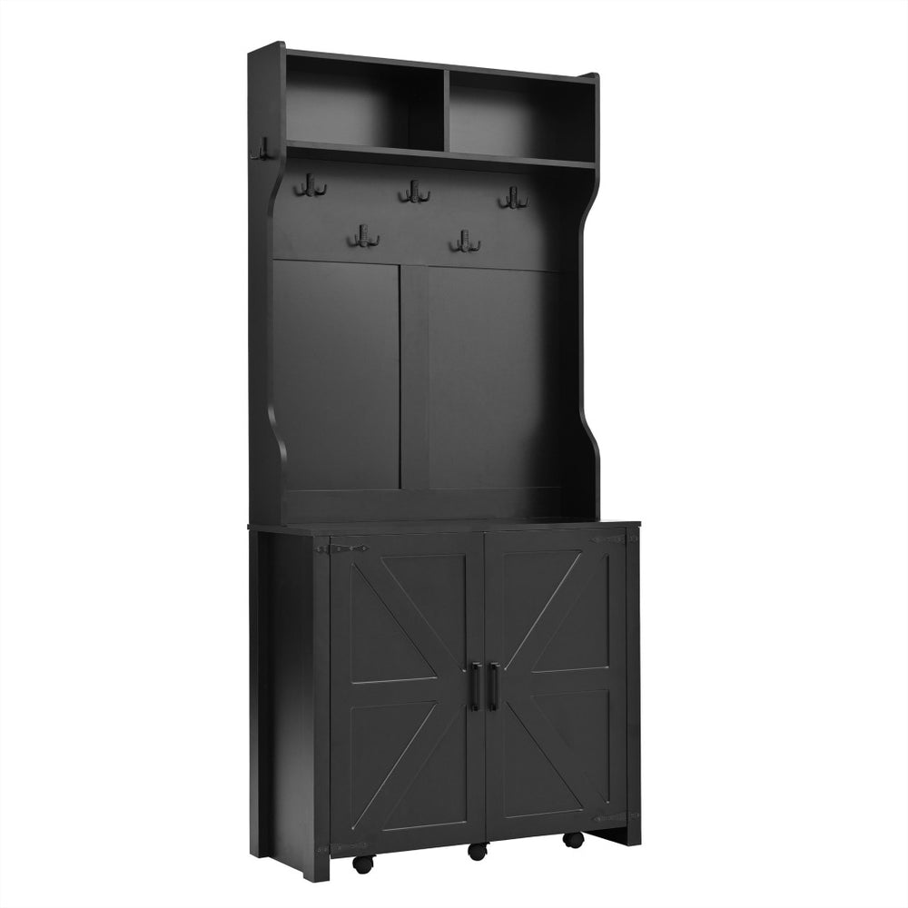 English Elm On-Trend 4-In-1 Farmhouse Hall Tree: Movable Bench, 7 Hooks, Shoe Storage & Rustic Style For Entryway N721P205788B-GIGA